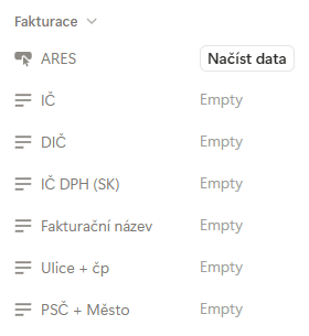 Notion fakturace - ARES Notion fakturace - ARES