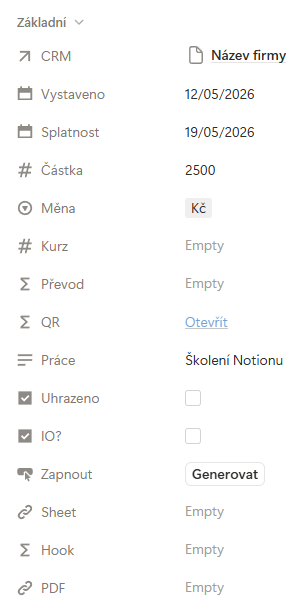 Notion fakturace - databáze faktur Notion fakturace - databáze faktur