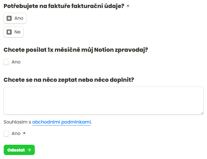Doplňkové info a podmínky