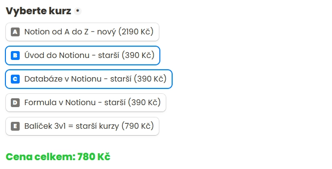 Reálná ukázka celkové ceny