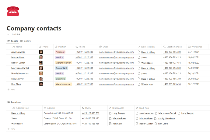 Notion company contacts