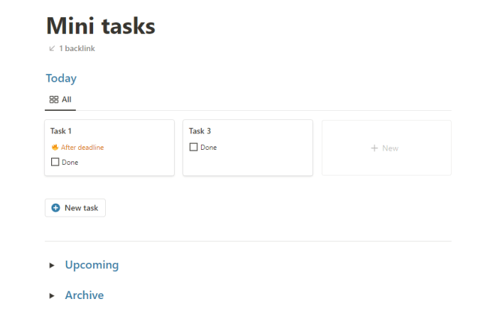 Notion mini tasks