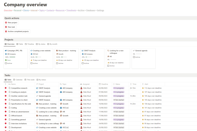 Notion project management