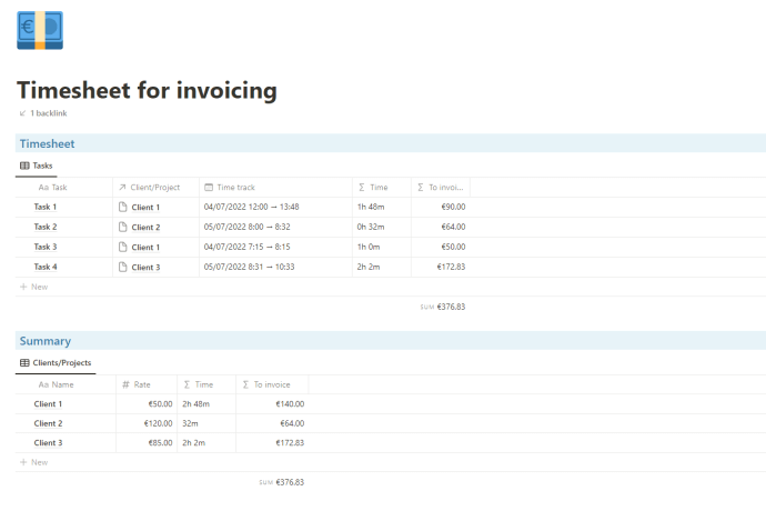 Notion timesheet